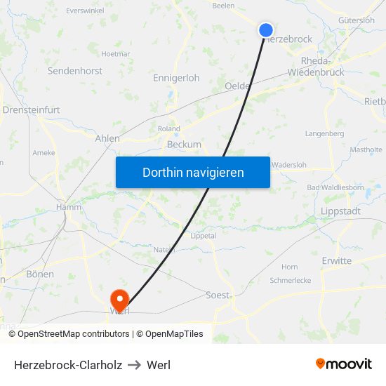 Herzebrock-Clarholz to Werl map