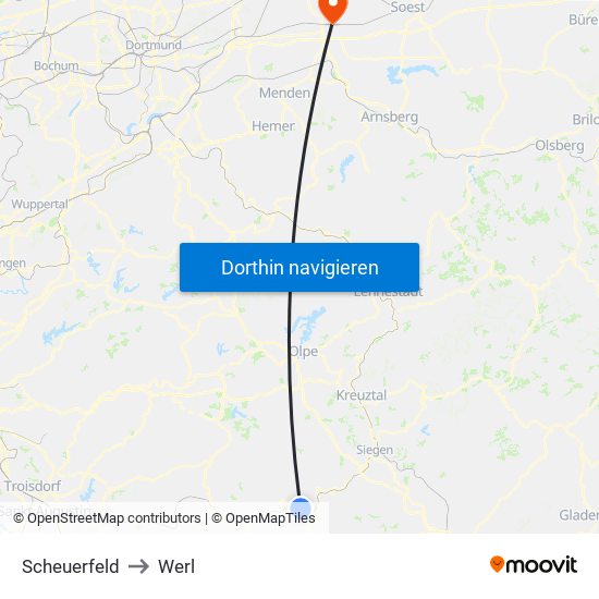 Scheuerfeld to Werl map