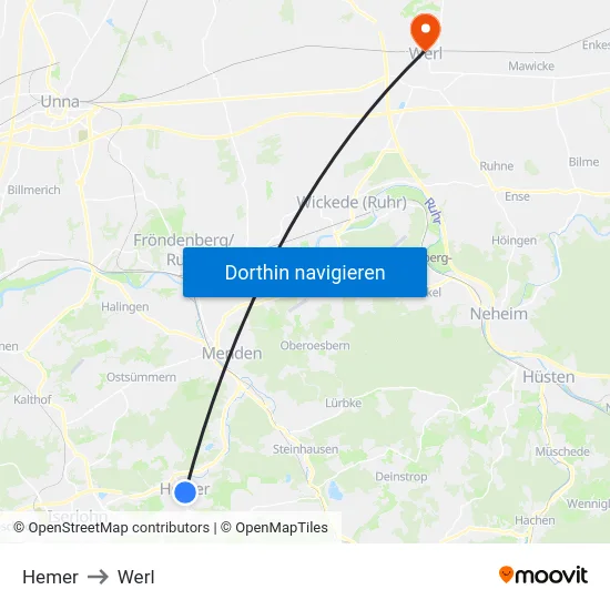 Hemer to Werl map