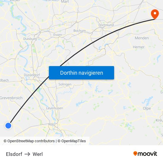 Elsdorf to Werl map