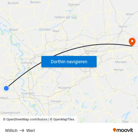Willich to Werl map