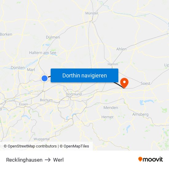 Recklinghausen to Werl map