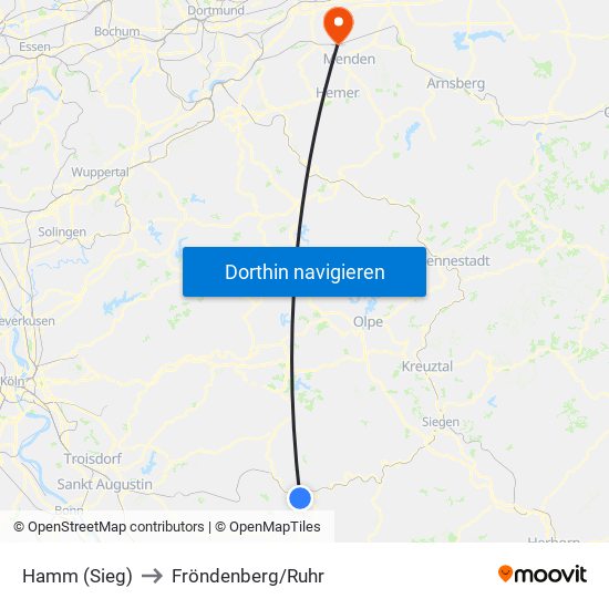 Hamm (Sieg) to Fröndenberg/Ruhr map