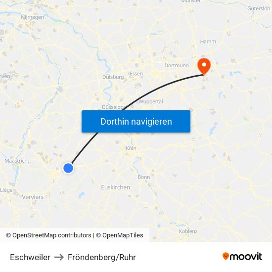 Eschweiler to Fröndenberg/Ruhr map