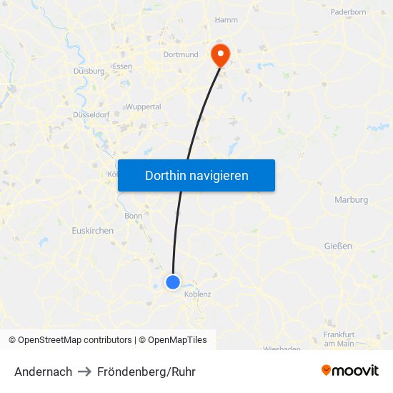 Andernach to Fröndenberg/Ruhr map