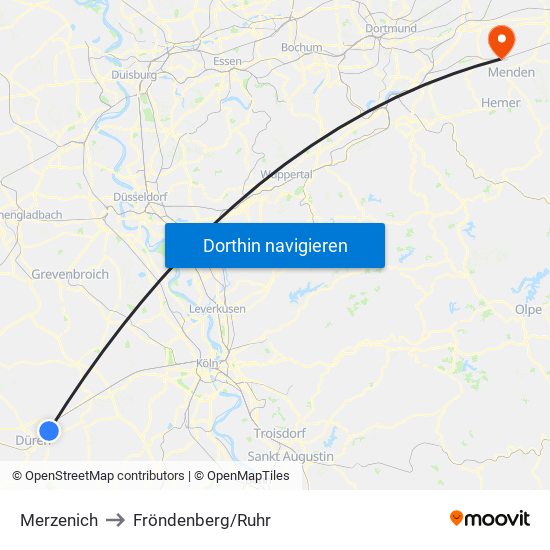 Merzenich to Fröndenberg/Ruhr map