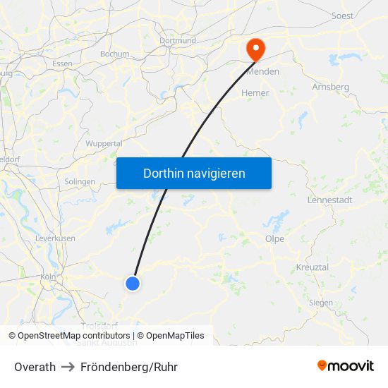 Overath to Fröndenberg/Ruhr map