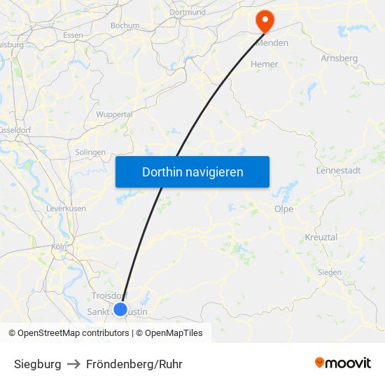 Siegburg to Fröndenberg/Ruhr map