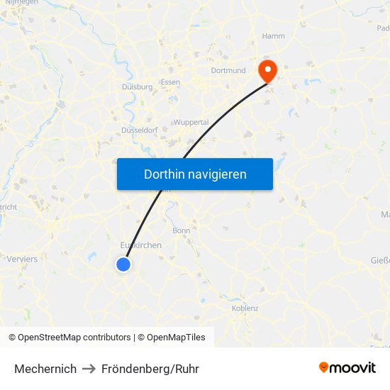 Mechernich to Fröndenberg/Ruhr map