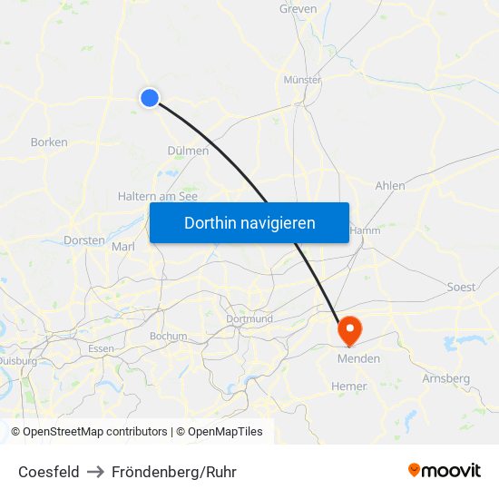 Coesfeld to Fröndenberg/Ruhr map