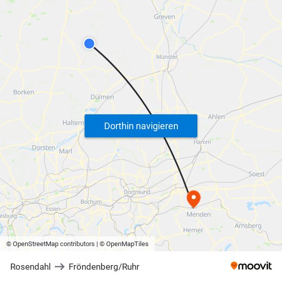 Rosendahl to Fröndenberg/Ruhr map