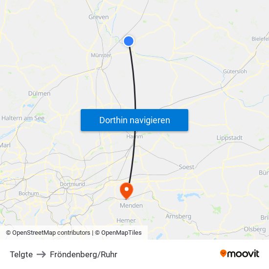 Telgte to Fröndenberg/Ruhr map