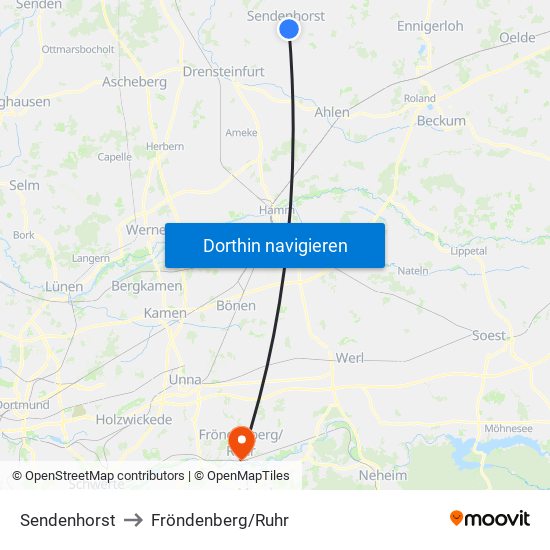 Sendenhorst to Fröndenberg/Ruhr map