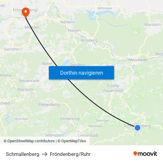 Schmallenberg to Fröndenberg/Ruhr map