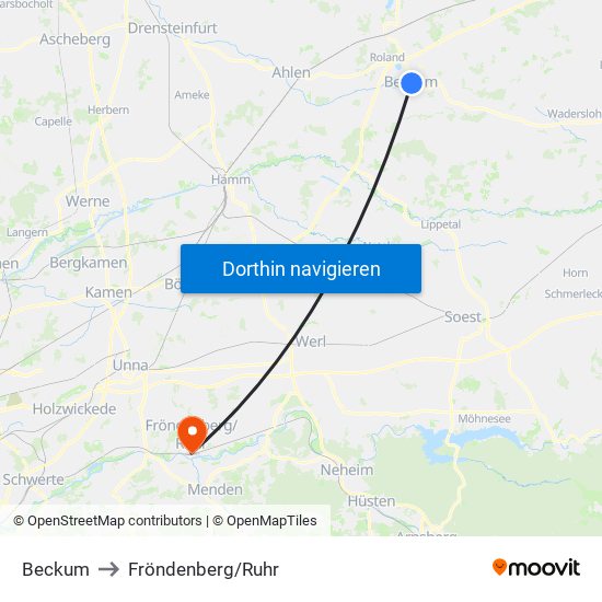 Beckum to Fröndenberg/Ruhr map
