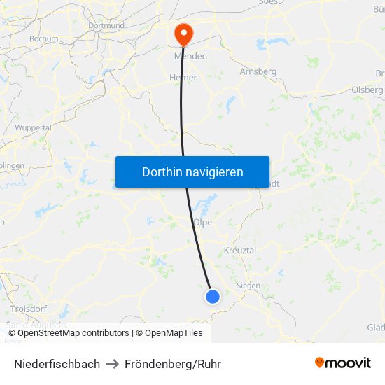 Niederfischbach to Fröndenberg/Ruhr map