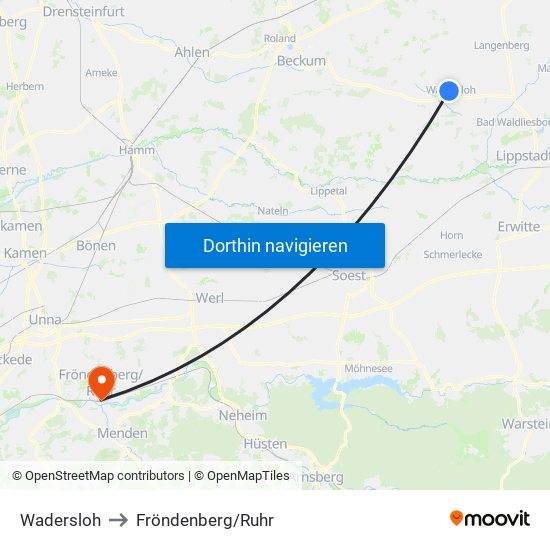 Wadersloh to Fröndenberg/Ruhr map