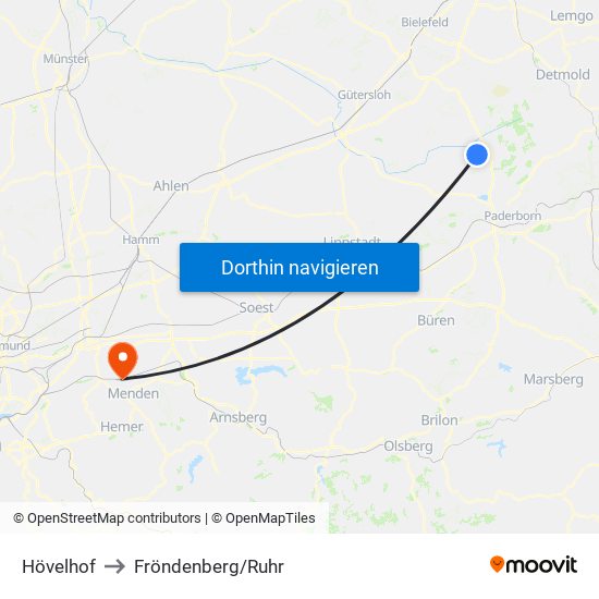 Hövelhof to Fröndenberg/Ruhr map
