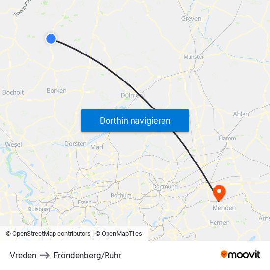 Vreden to Fröndenberg/Ruhr map