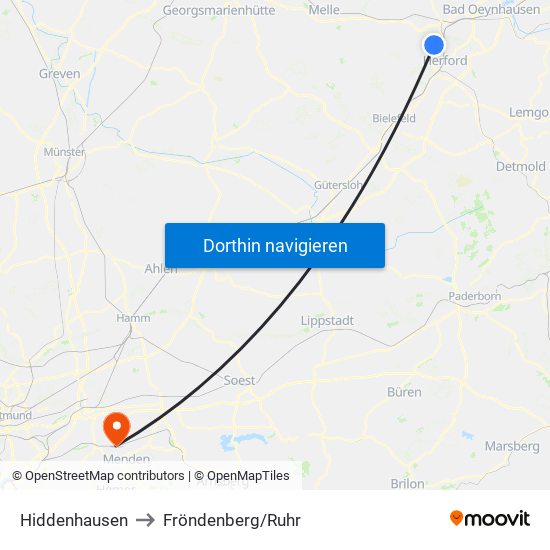 Hiddenhausen to Fröndenberg/Ruhr map