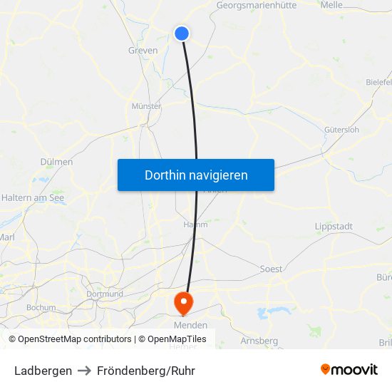 Ladbergen to Fröndenberg/Ruhr map