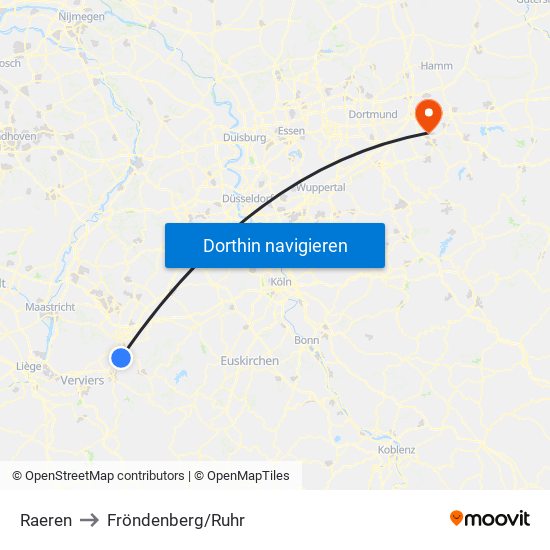 Raeren to Fröndenberg/Ruhr map