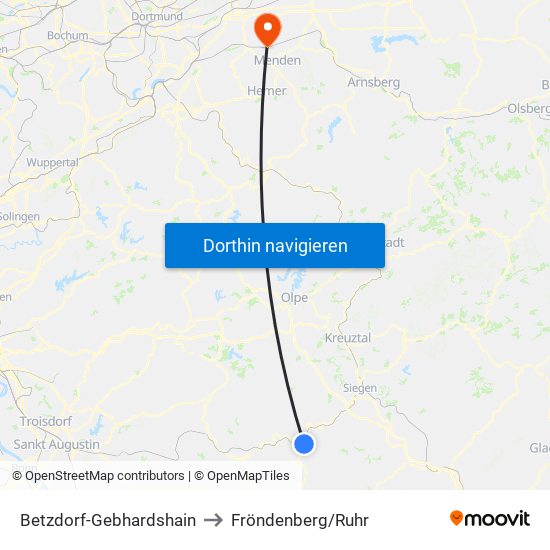 Betzdorf-Gebhardshain to Fröndenberg/Ruhr map