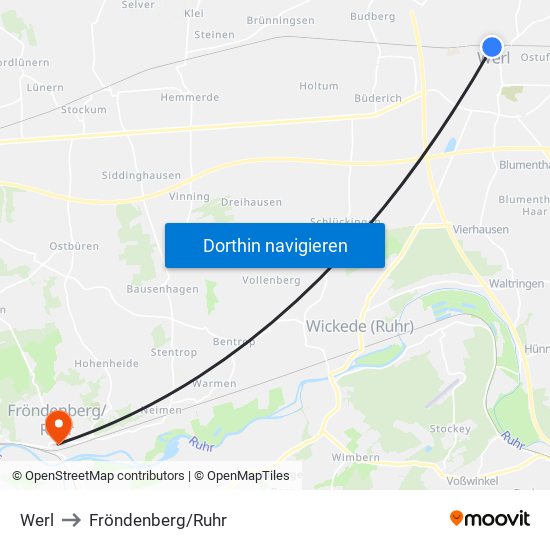 Werl to Fröndenberg/Ruhr map