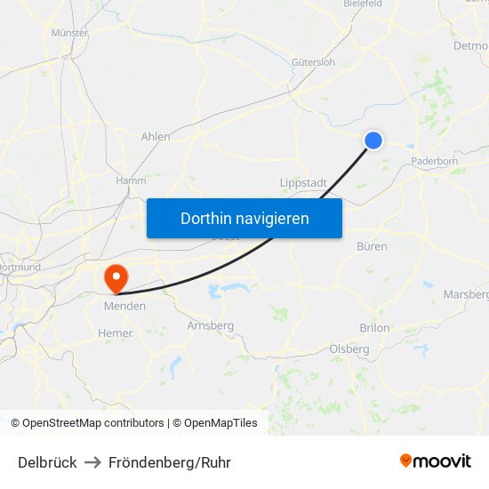Delbrück to Fröndenberg/Ruhr map