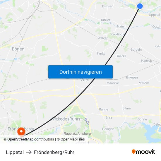 Lippetal to Fröndenberg/Ruhr map