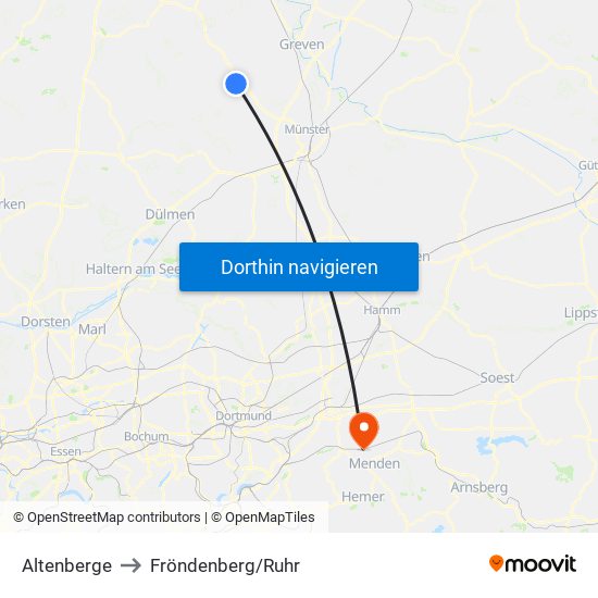 Altenberge to Fröndenberg/Ruhr map