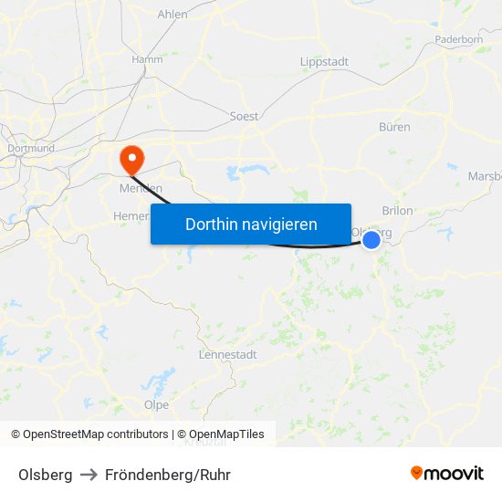 Olsberg to Fröndenberg/Ruhr map