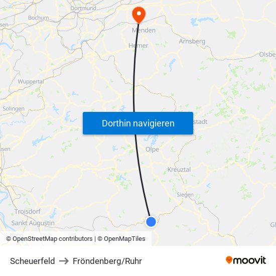 Scheuerfeld to Fröndenberg/Ruhr map