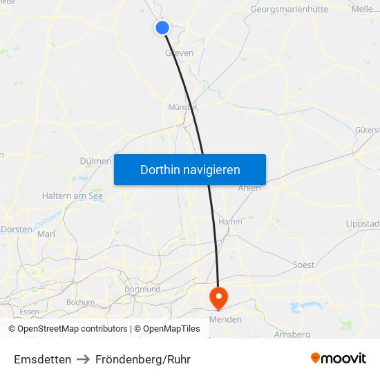 Emsdetten to Fröndenberg/Ruhr map