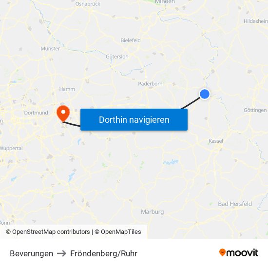Beverungen to Fröndenberg/Ruhr map