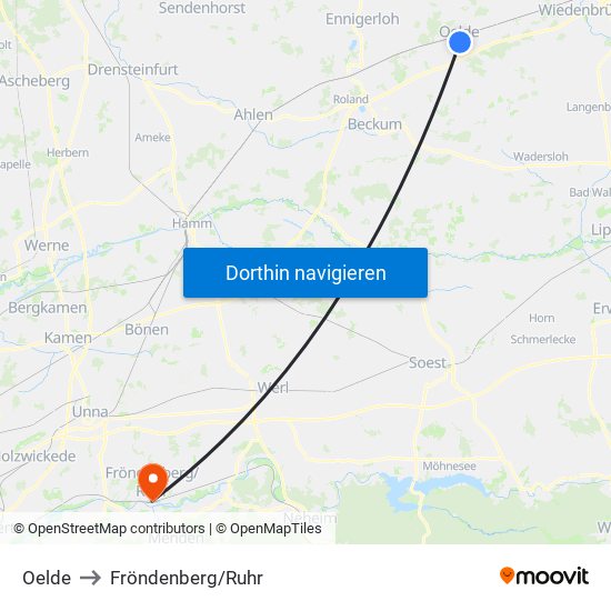 Oelde to Fröndenberg/Ruhr map