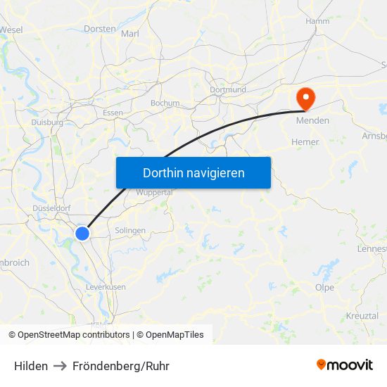 Hilden to Fröndenberg/Ruhr map