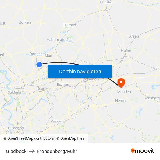 Gladbeck to Fröndenberg/Ruhr map