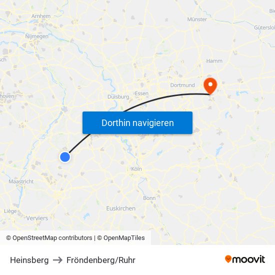 Heinsberg to Fröndenberg/Ruhr map