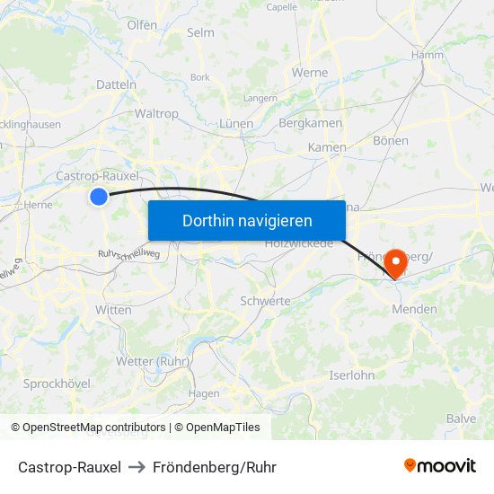 Castrop-Rauxel to Fröndenberg/Ruhr map