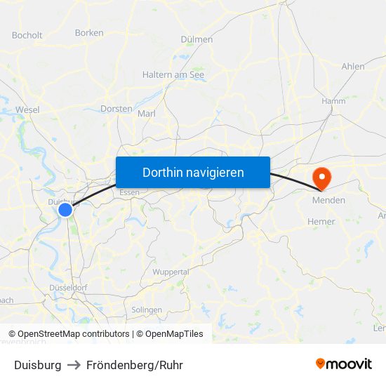 Duisburg to Fröndenberg/Ruhr map