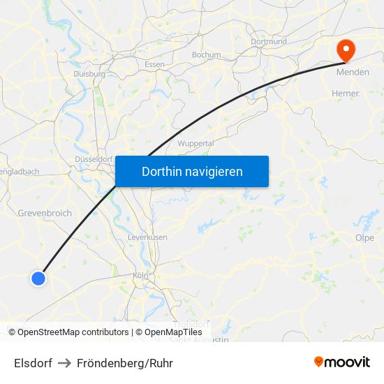 Elsdorf to Fröndenberg/Ruhr map
