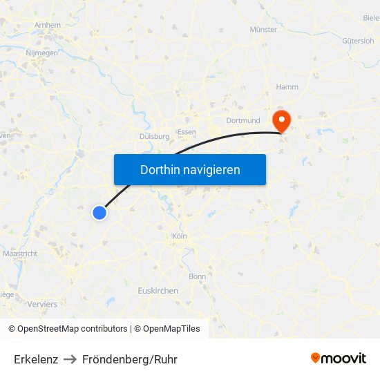 Erkelenz to Fröndenberg/Ruhr map