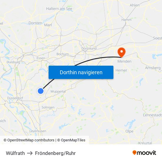 Wülfrath to Fröndenberg/Ruhr map