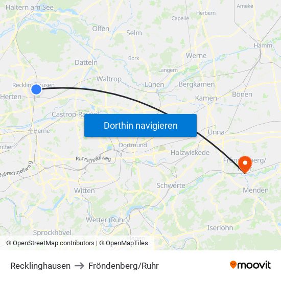 Recklinghausen to Fröndenberg/Ruhr map