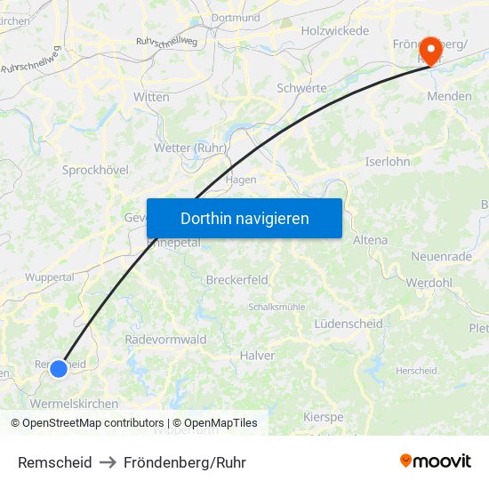 Remscheid to Fröndenberg/Ruhr map