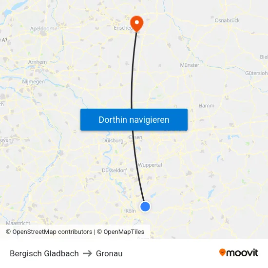 Bergisch Gladbach to Gronau map