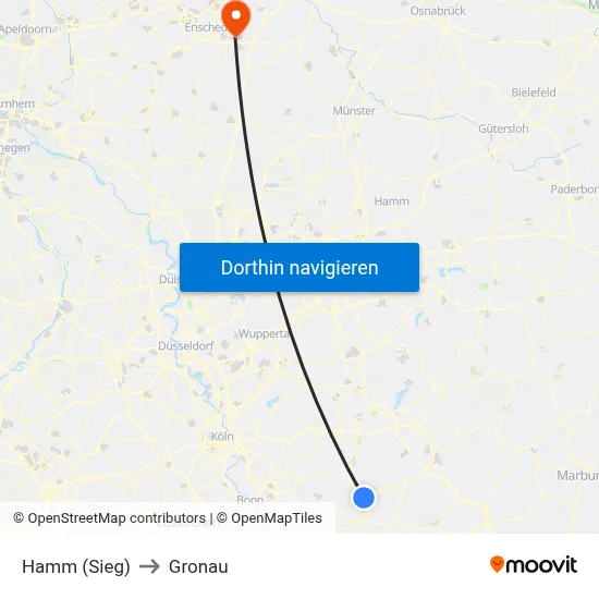 Hamm (Sieg) to Gronau map