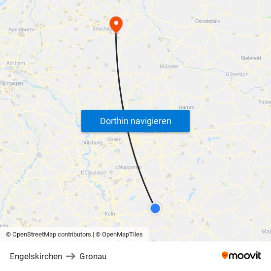 Engelskirchen to Gronau map