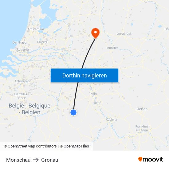 Monschau to Gronau map
